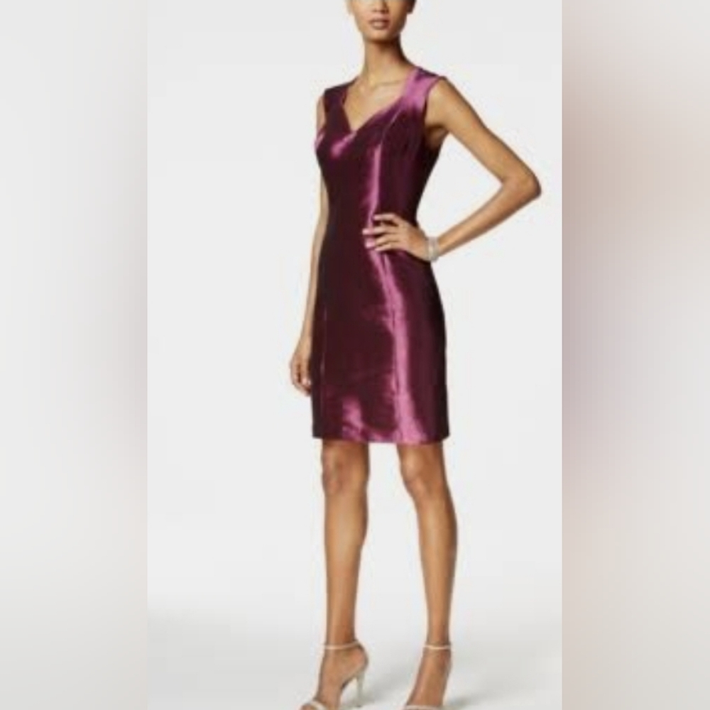 b michael America Red Collection Taffeta V-Neck Sleeveless Sheath Dress Size 12